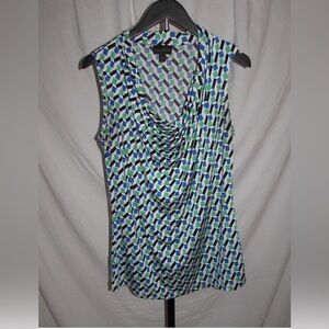Worthington  Black Market Blue and Green Geometric Blouse